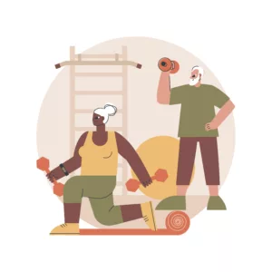 Elder fitness abstract concept vector illustration.